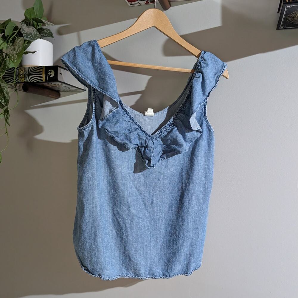 Gap | Ruffle Neck Chambray Denim Tank Top | Women's S